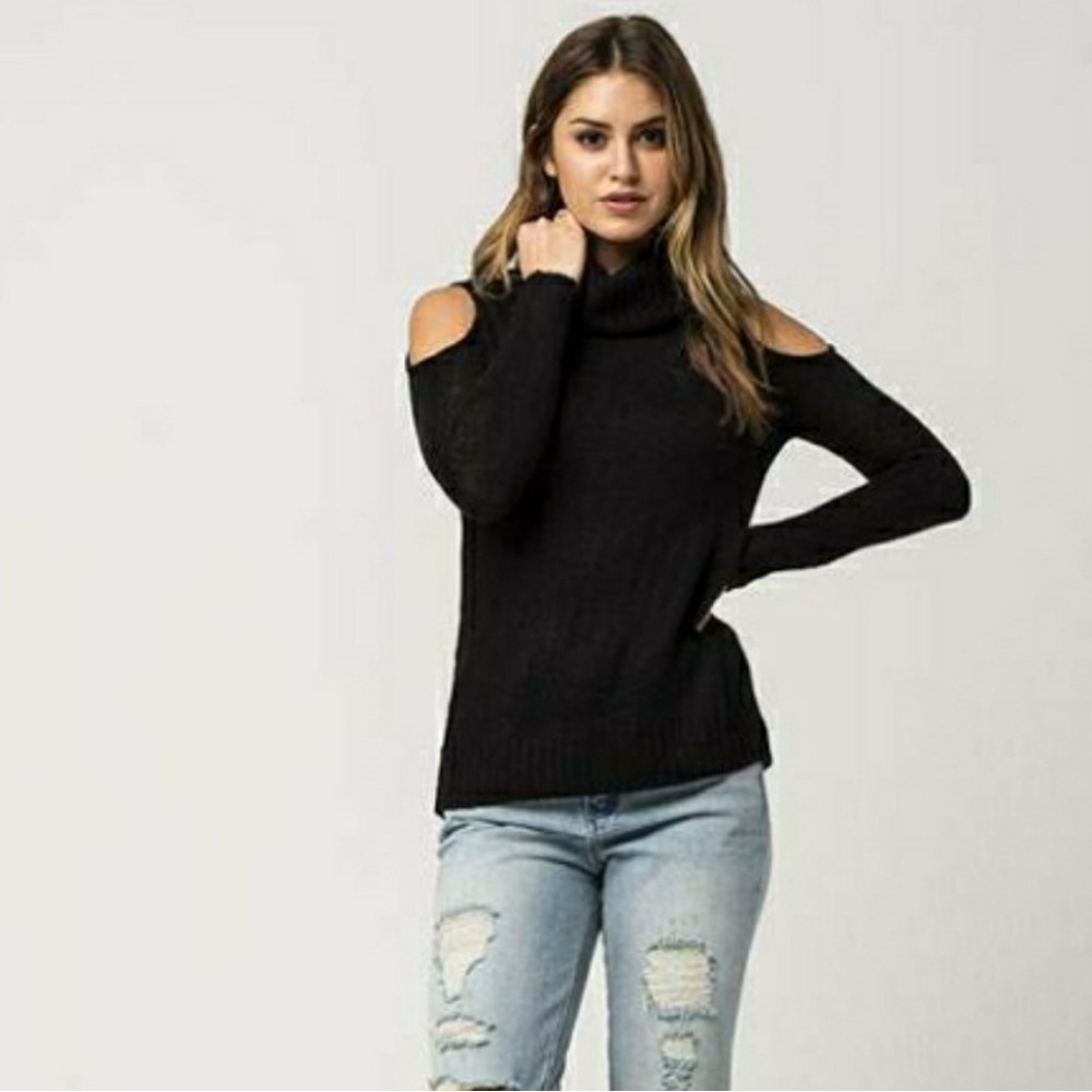 Cutout Shoulder Black Turtleneck